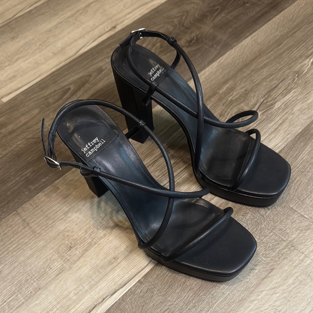 Jeffrey Campbell Faux Leather Black Strappy Block Heels